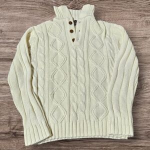 VTG 70s Kings Road Sears Sportswear Sweater Irish Cable Knit Cream‎ Ivory Size L